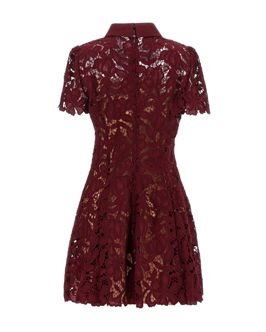 Self-Portrait Burgundy Lace Flared Mini Dress