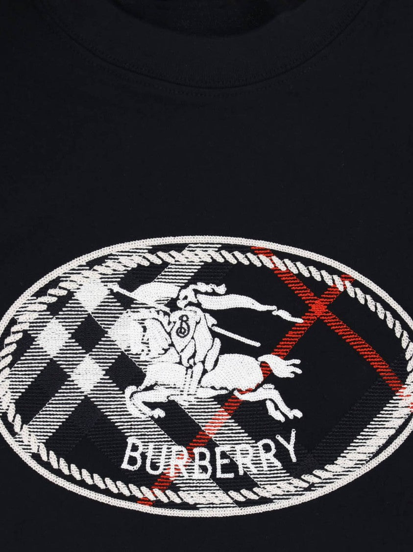 Burberry Short-Sleeved Black T-Shirt With Checkered Emblem