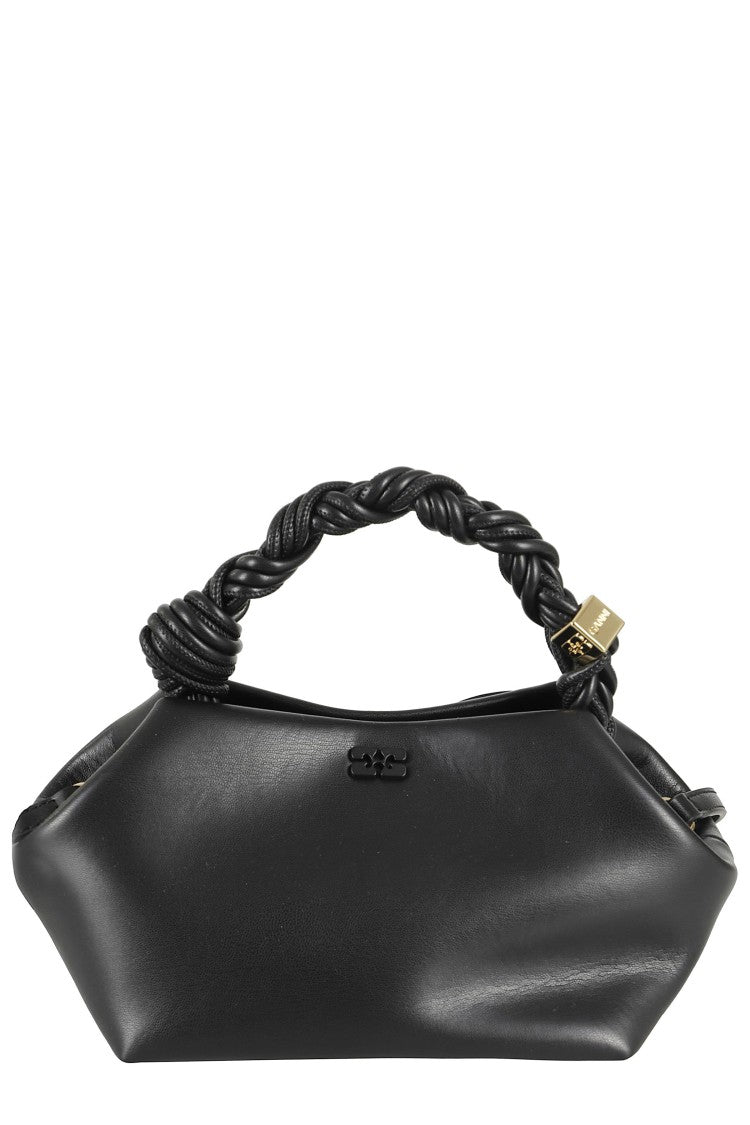 Ganni Black Bou Small Hexagonal Braided Strap Recycled Leather Tote Bag