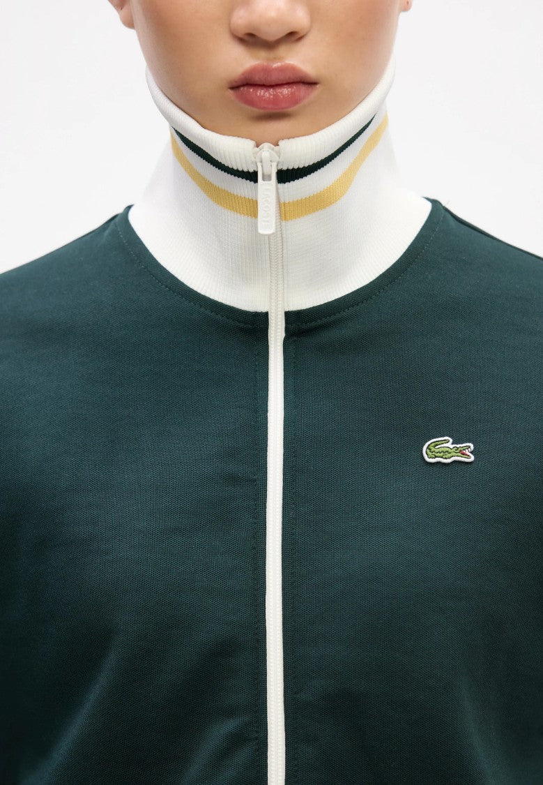 Lacoste Cropped Striped Trims Embroidered Logo Jacket
