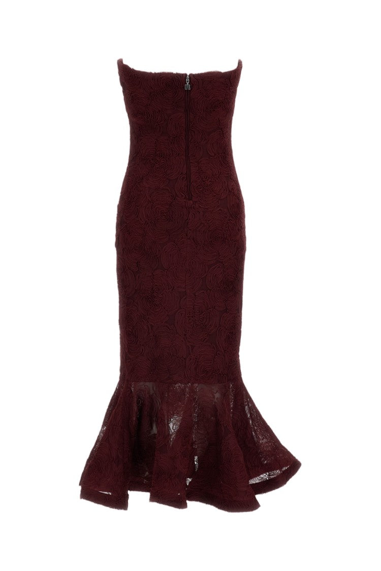 Rotate Bordeaux Flower Mesh Printed Dress