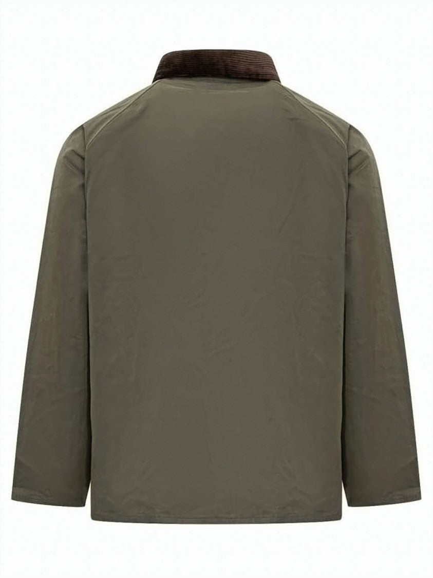 Barbour Cropped Matte Olive Green Jacket With Corduroy Collar