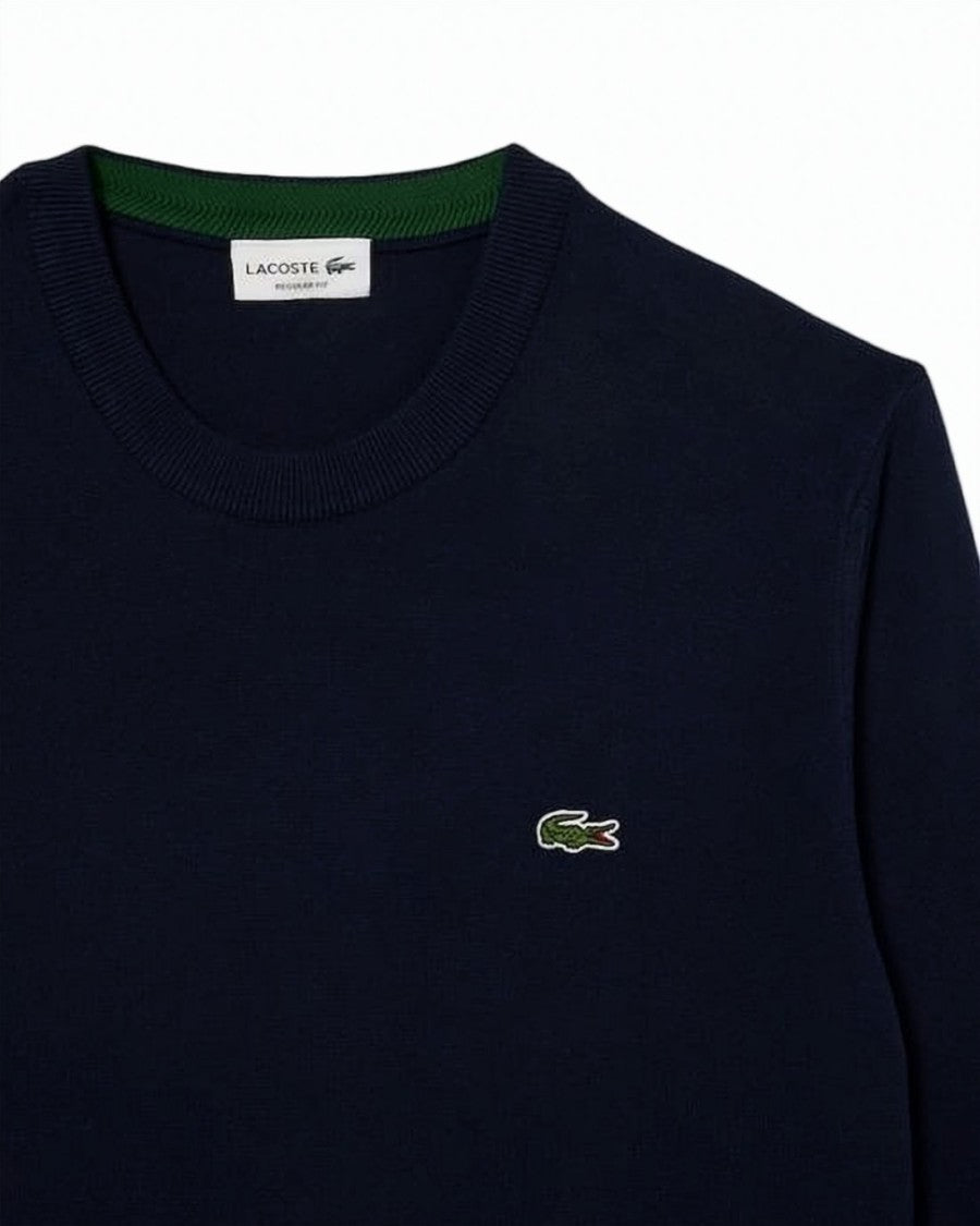 Lacoste Crew Neck Cotton Sweater With Embroidered Logo