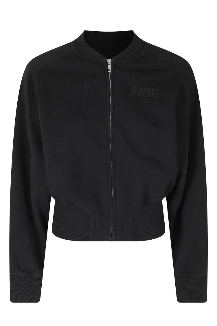 Mm6 By Maison Margiela Black Cropped Hooded Cotton Sweatshirt