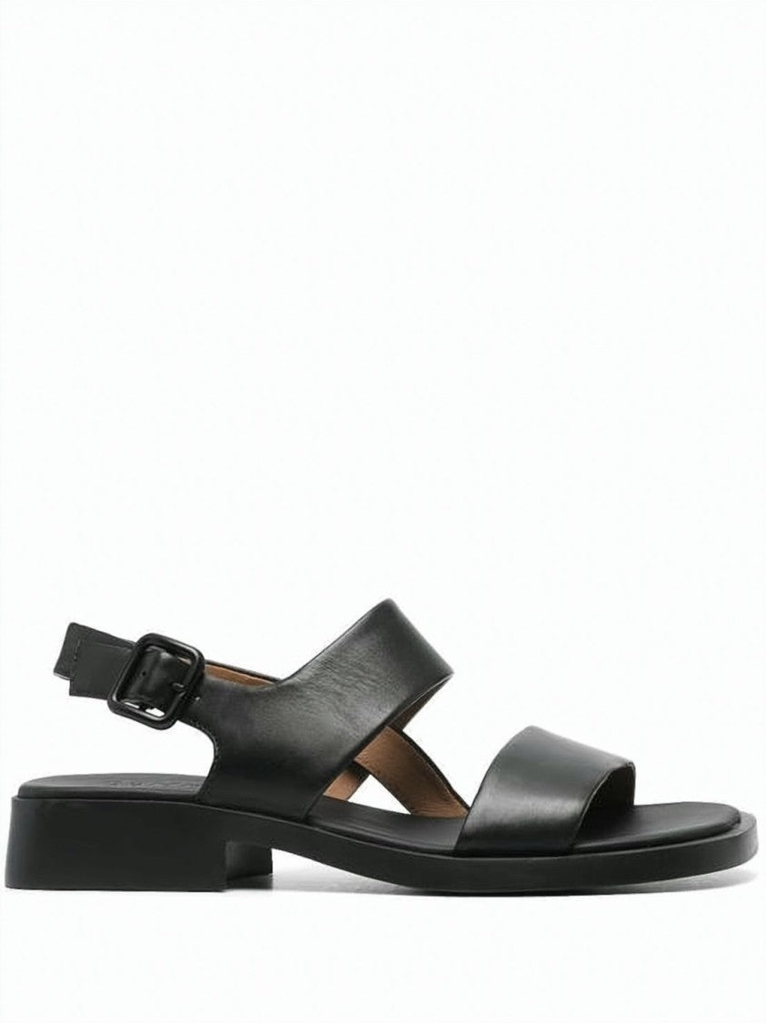 Camper Black Smooth Calf Leather Crossed Sandals