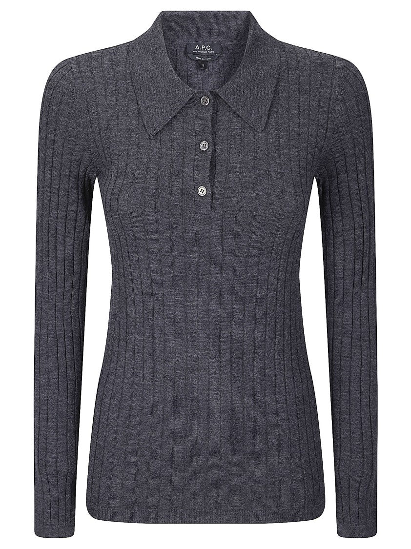 A.P.C. Beige Ribbed Wool Slim-Fit Long-Sleeve Polo