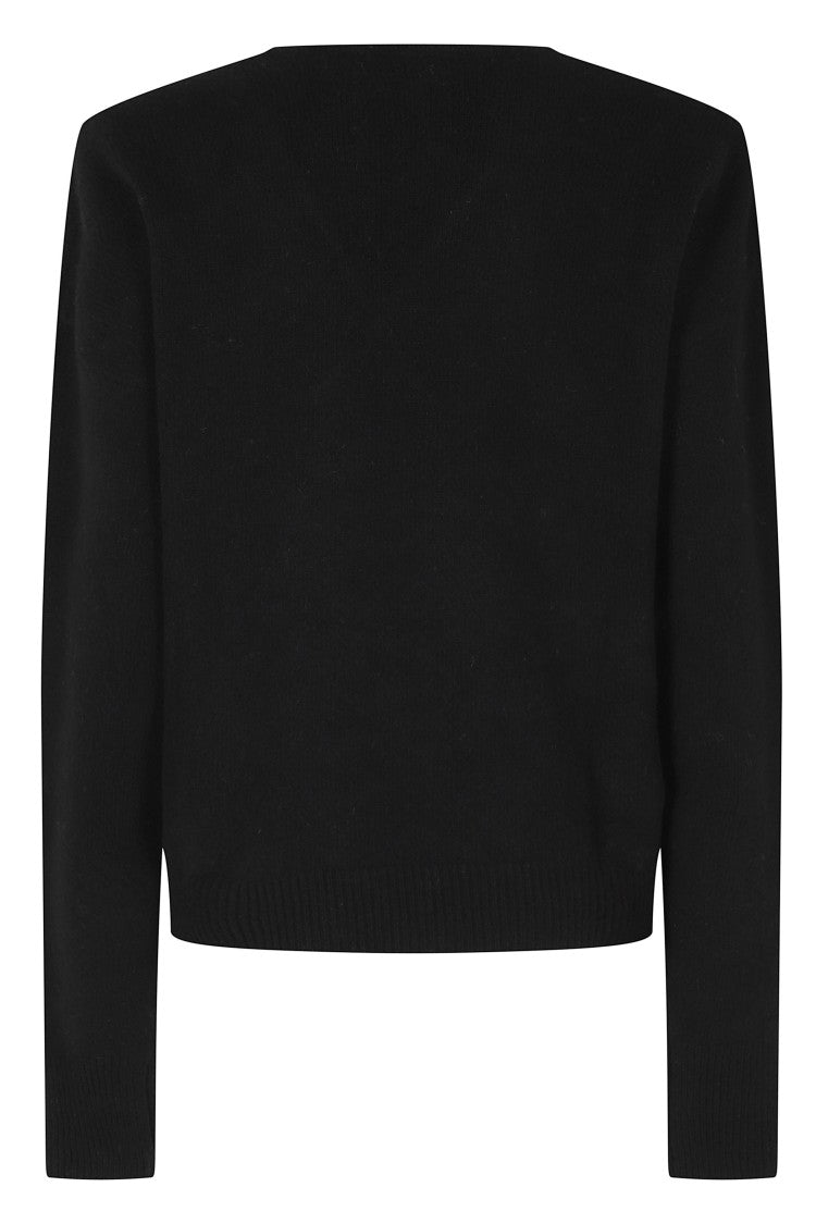 Federica Tosi Black Cross-Over V-Neck Wool-Blend Sweater
