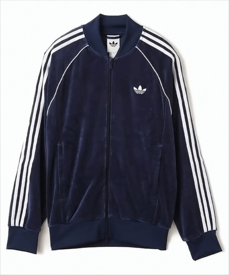 Adidas Velvety Navy Jacket With Striped Accents