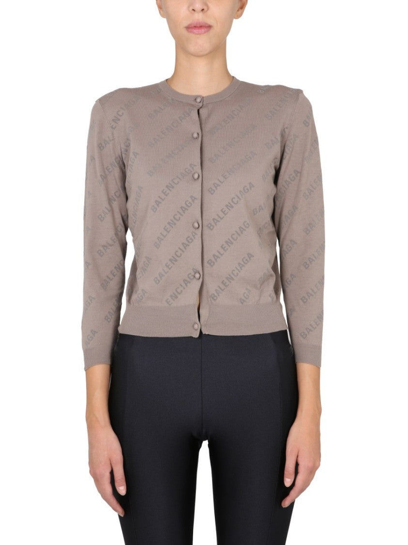 Balenciaga Cropped Cardigan With Embossed Logo All-Over Design