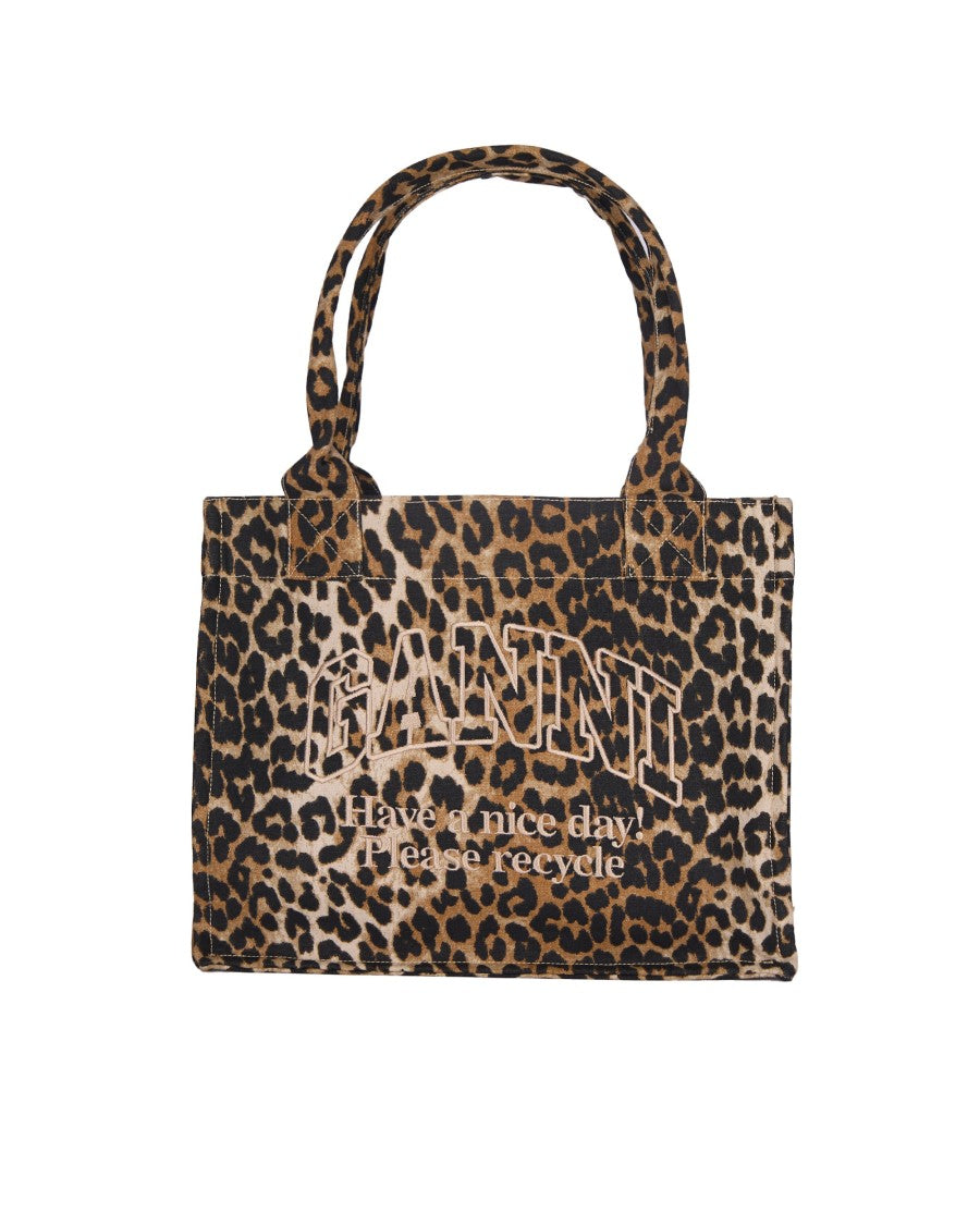 Ganni Bold Leopard Print Tote Bag With Embroidered Logo