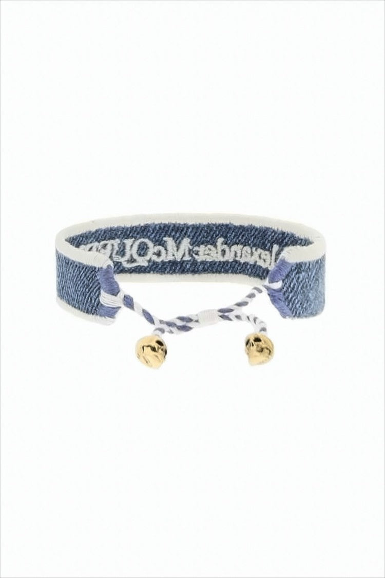 Alexander Mcqueen Denim-Textured Fabric Bracelet With Braided Closure