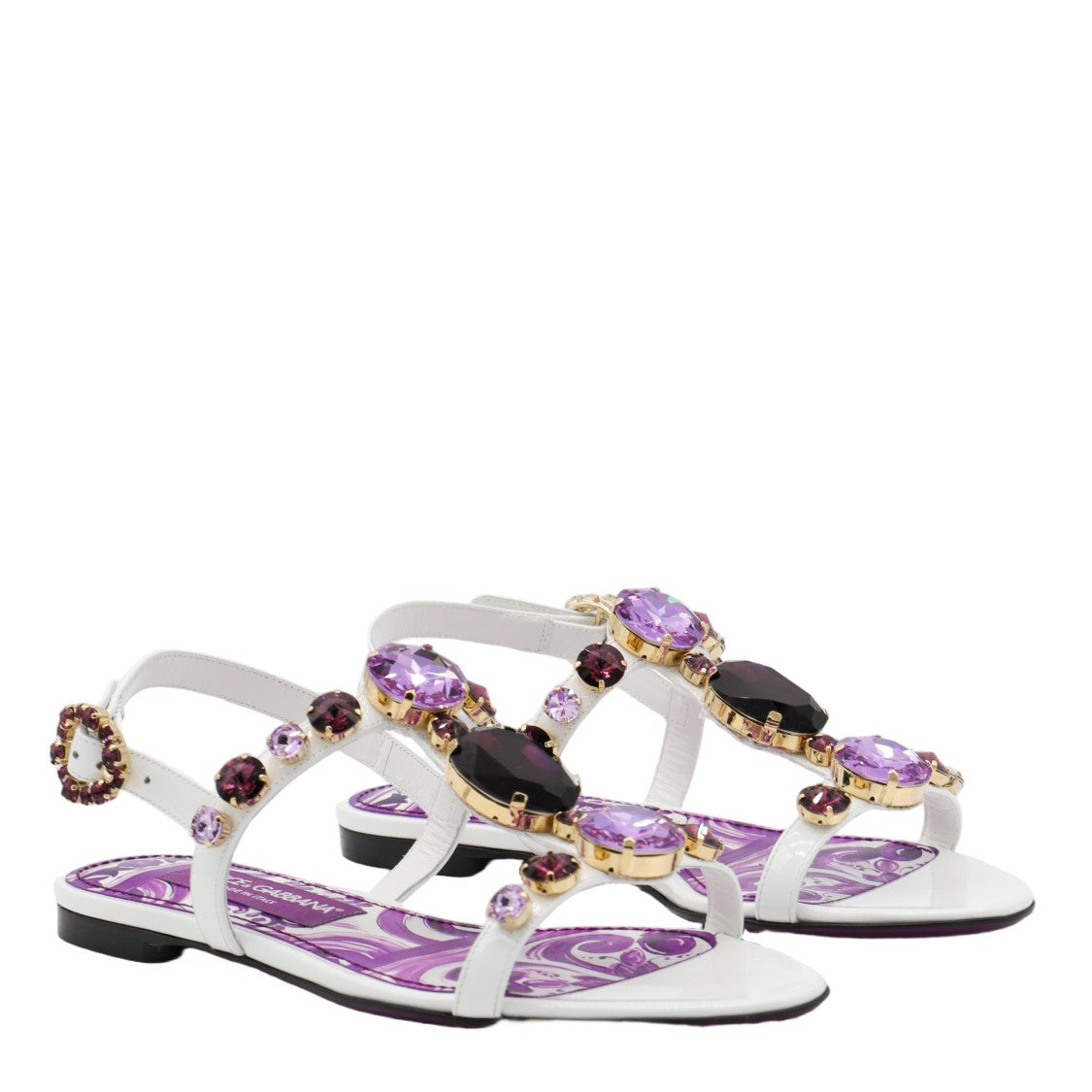 Dolce & Gabbana Gemstone-Embellished White Sandals With Footbed