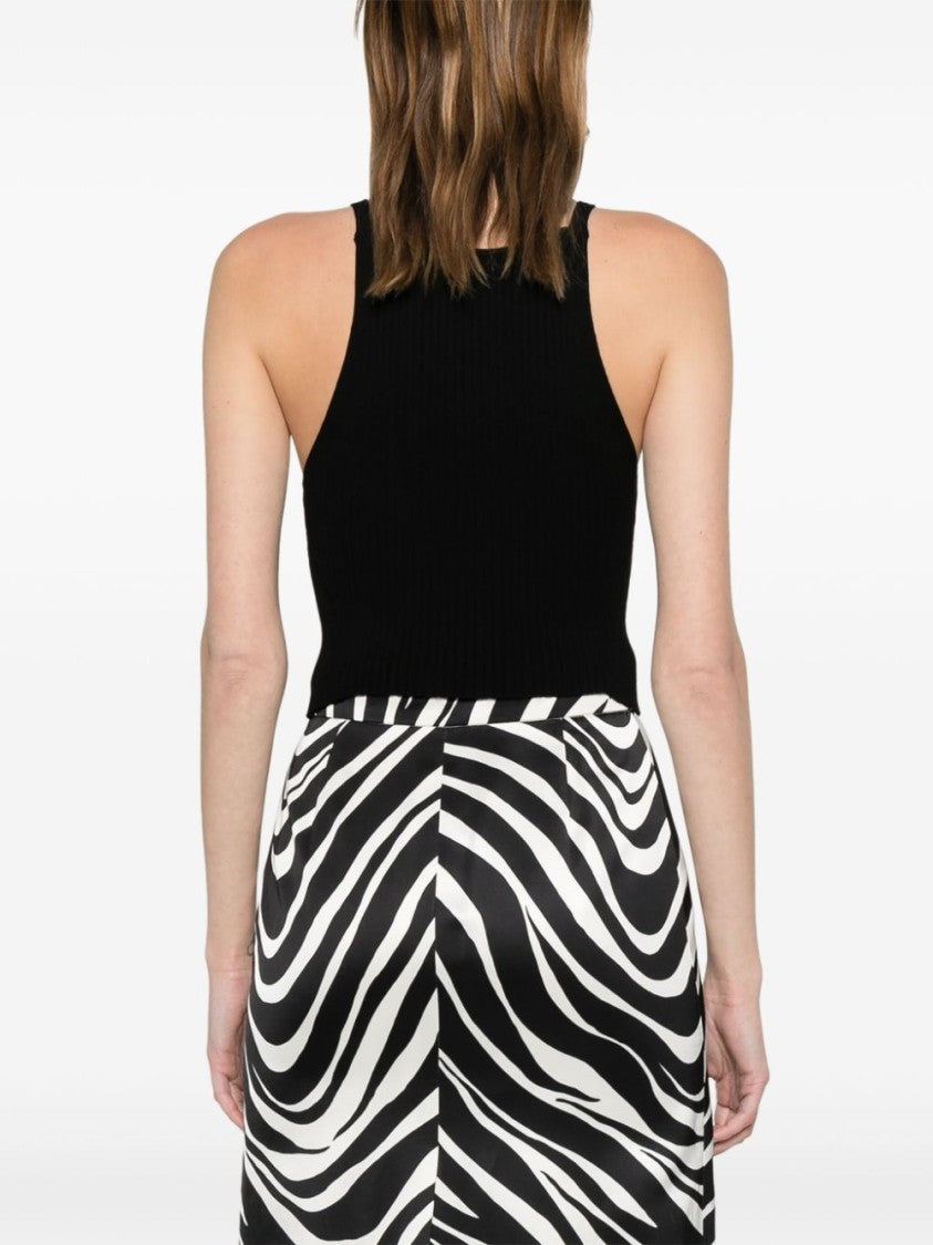 Courrèges Black Ribbed Knit Racerback Square Top