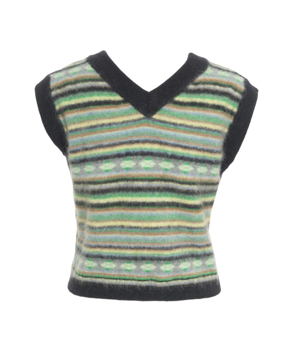 Solotre Multicolored Knitted Sleeveless Gilet With V-Neck
