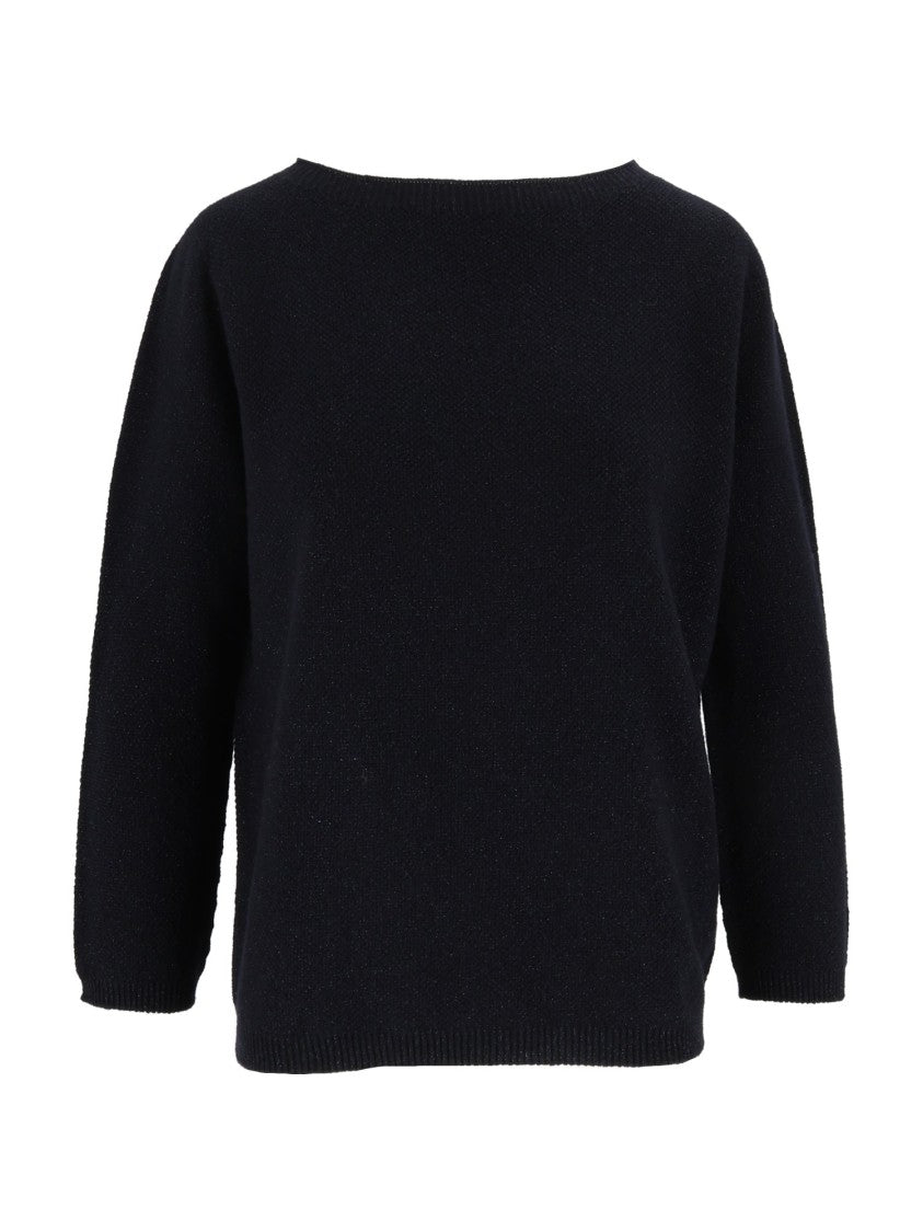 Fabiana Filippi Night Blue Boat Neck Platinum Lurex Knit Top