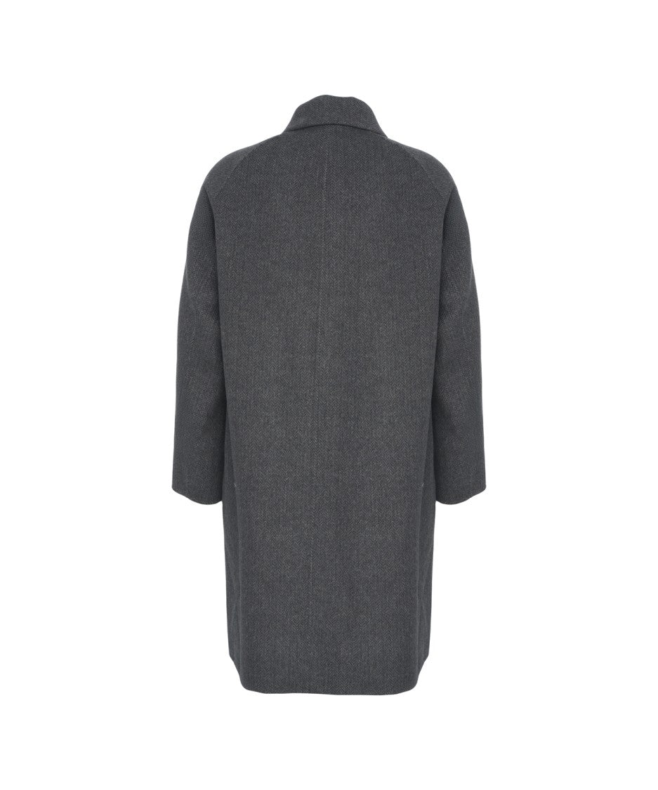 Grifoni Mid-Length Grigio Wool-Elastane Blend Coat