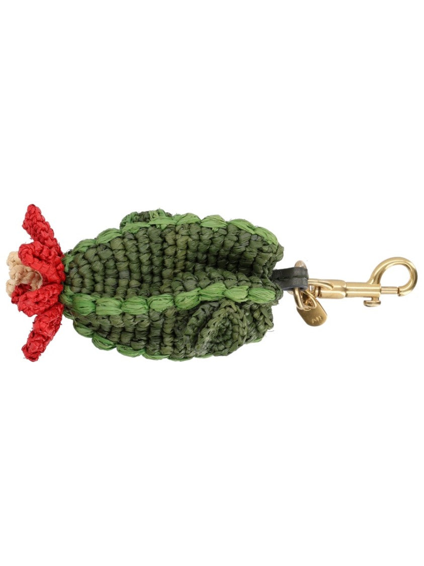 Anya Hindmarch Textured Green Cactus Shape Raffia Wallet