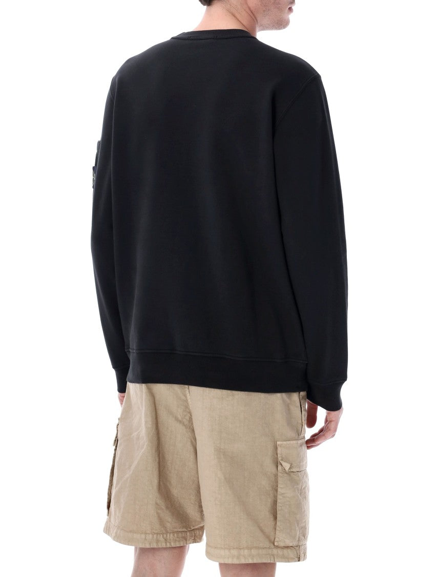 Stone Island Black Crewneck Sweatshirt With Technical Pocket