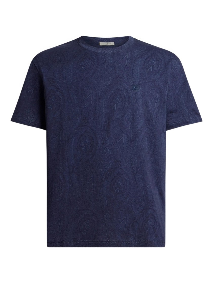 Etro Navy Roma Short-Sleeved Paisley Pattern T-Shirt