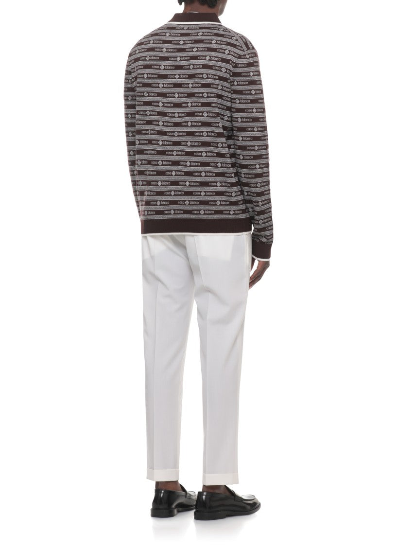 Casablanca Brown Merino Logo Pattern Polo Shirt