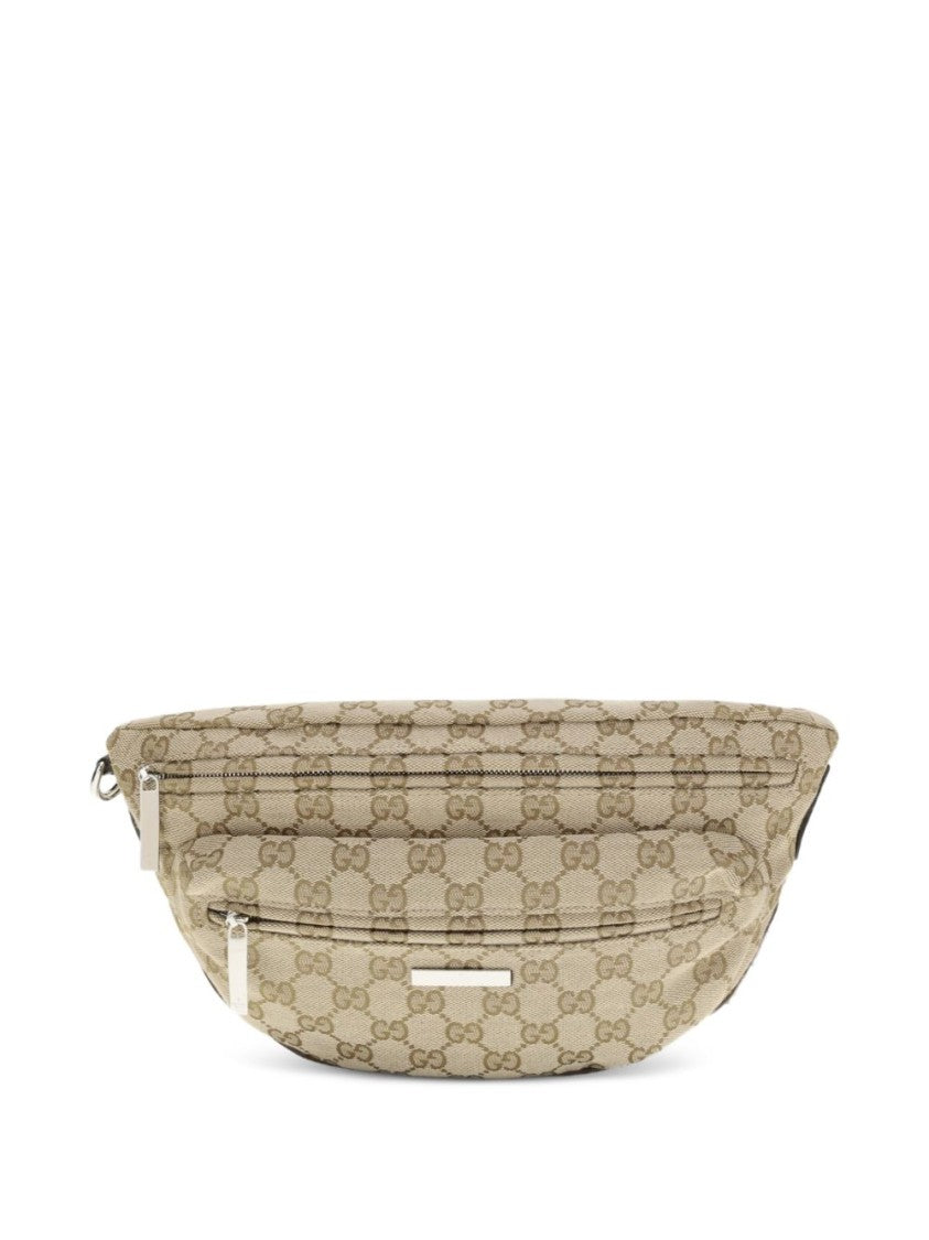 Gucci Beige Web Stripe Monogram Dual Zip Crossbody Bag