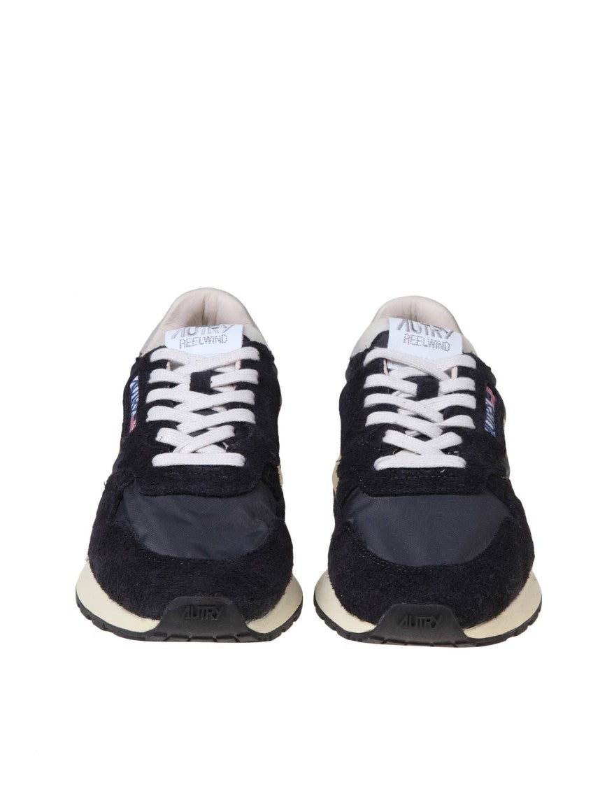 Autry Black/White Suede-Nylon Blend Reelwind Low Sneakers