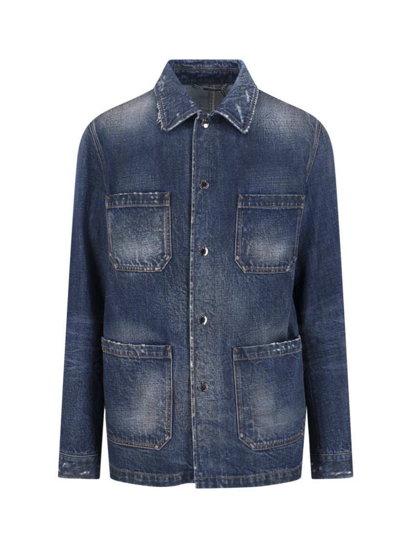 Dolce & Gabbana Distressed Blue Denim Jacket With Button Closure