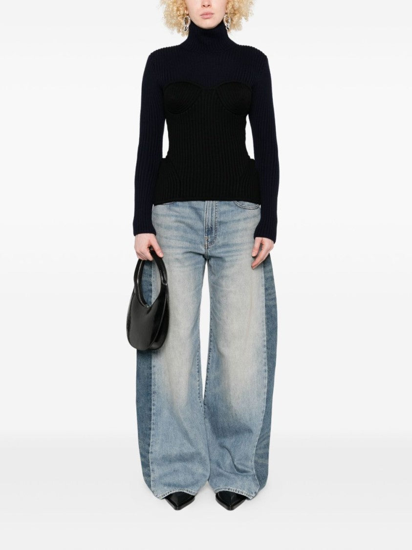 Jean Paul Gaultier Black Merino Wool Long Sleeve Top