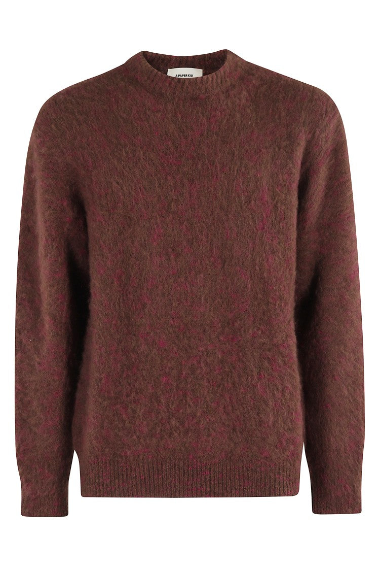 A Paper Kid Fuzzy Brown Knitted Crew Neck Sweater