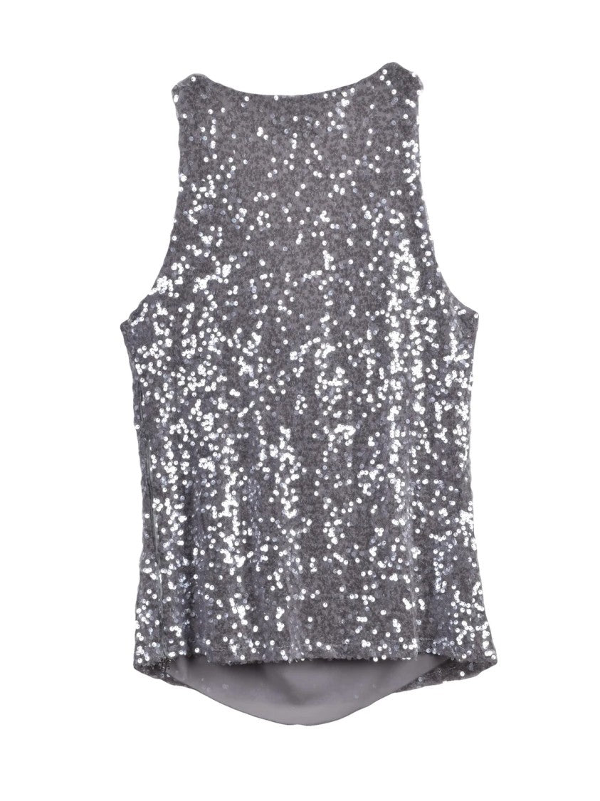 Aniye By Grey Sequined Draped Cowl-Neck Top