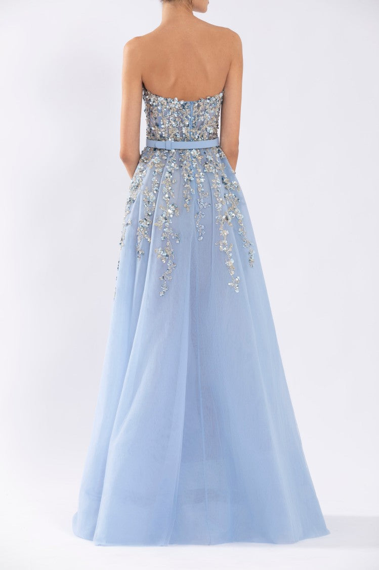 Saiid Kobeisy Strapless Tulle Evening Dress With Dotted Beading