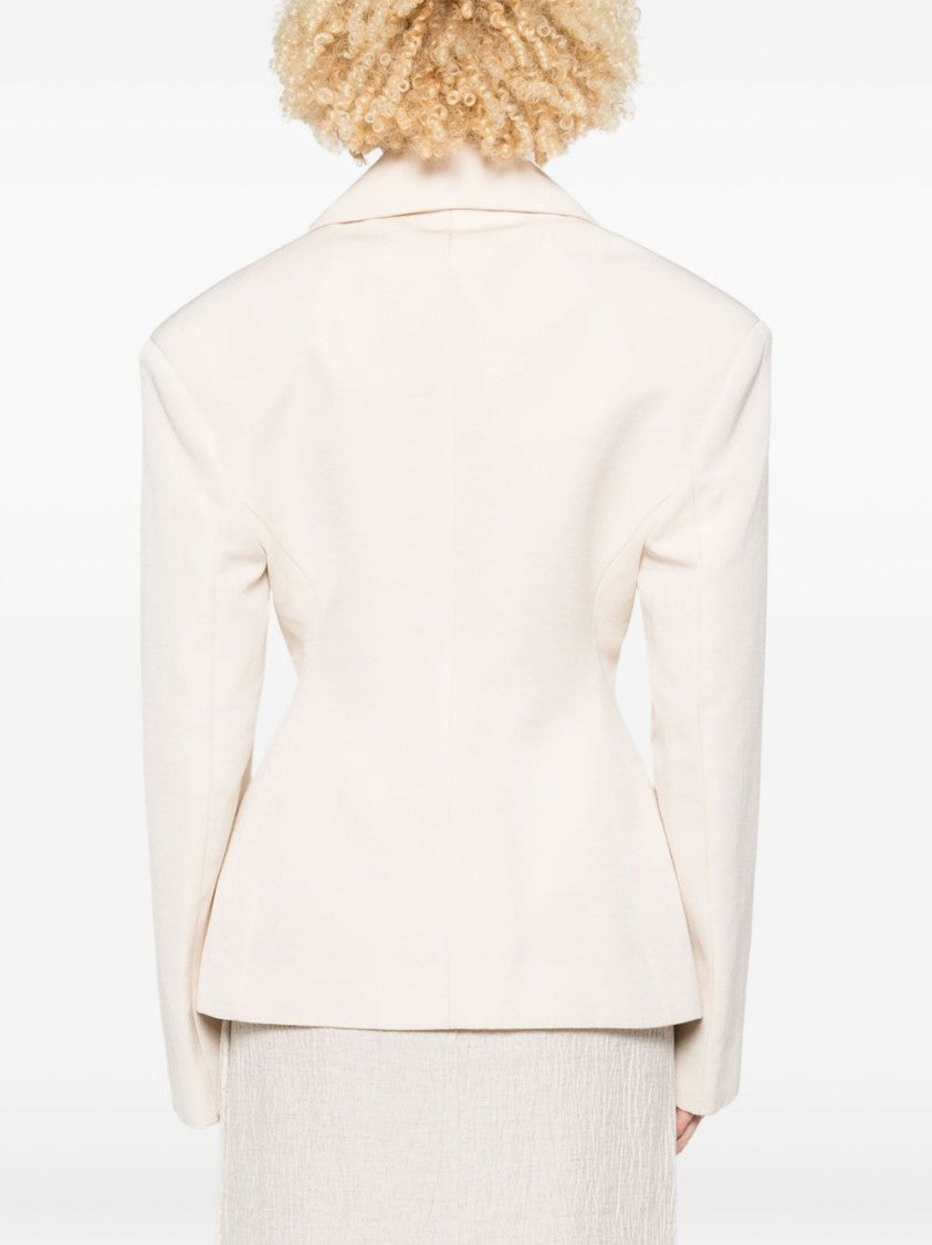 Jacquemus Ecru Double-Breasted Blazer With Structured Silhouette