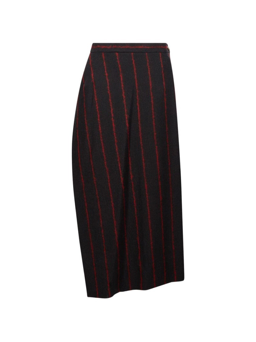 Vivienne Westwood Black Pinstripe Tartan Asymmetric Midi Skirt