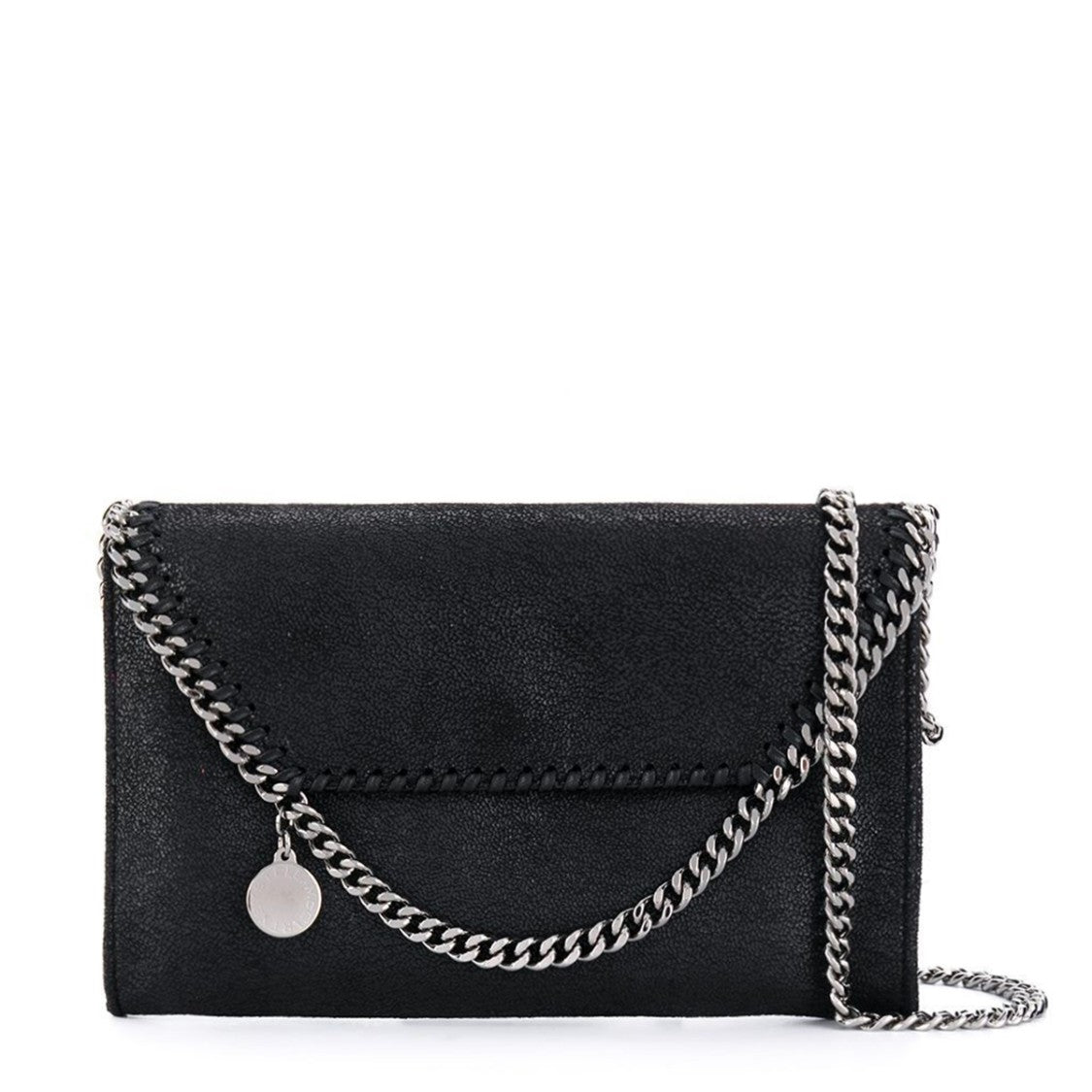 Stella Mccartney Textured Black Faux Leather Falabella Bag With Chain Strap