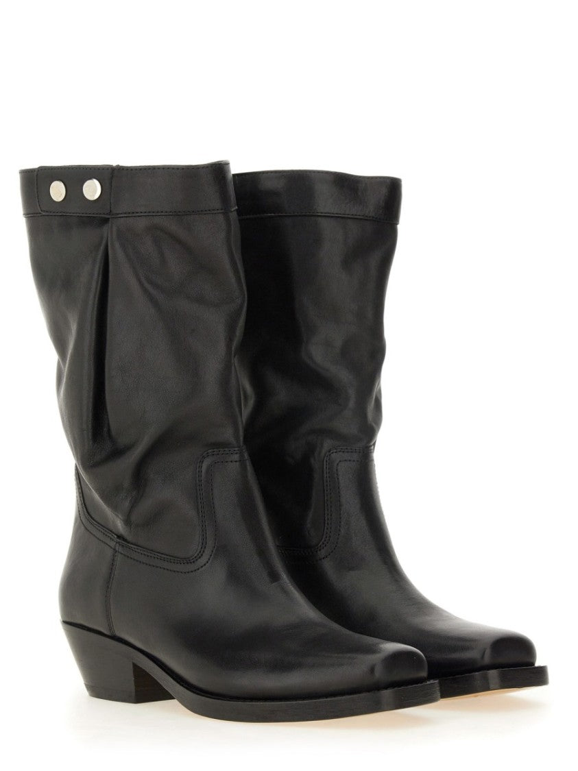 Isabel Marant Sleek Leather Boots With Pointed Toe And Snap Button Accents