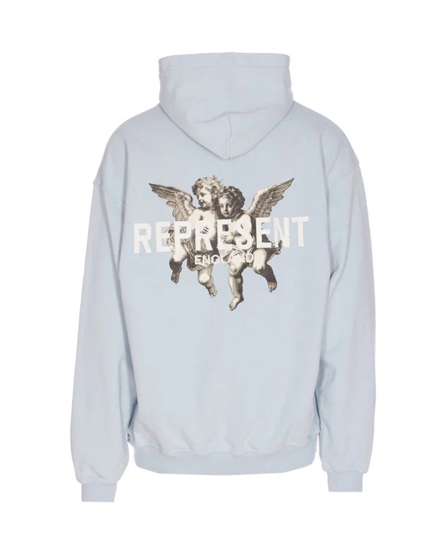 Represent Light Blue Cotton Hoodie With Cherubs Graphic