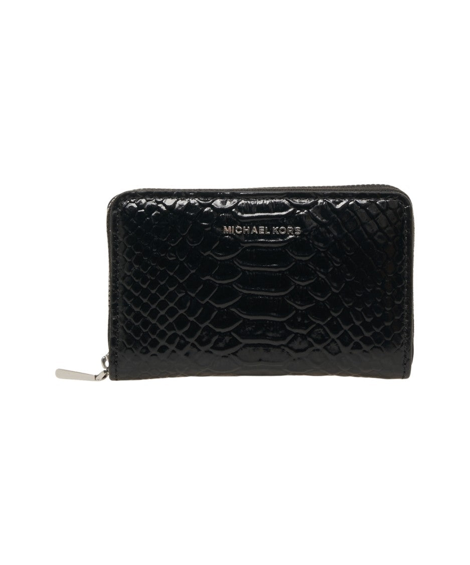 Michael Kors Black Crocodile-Effect Leather Zip-Around Wallet