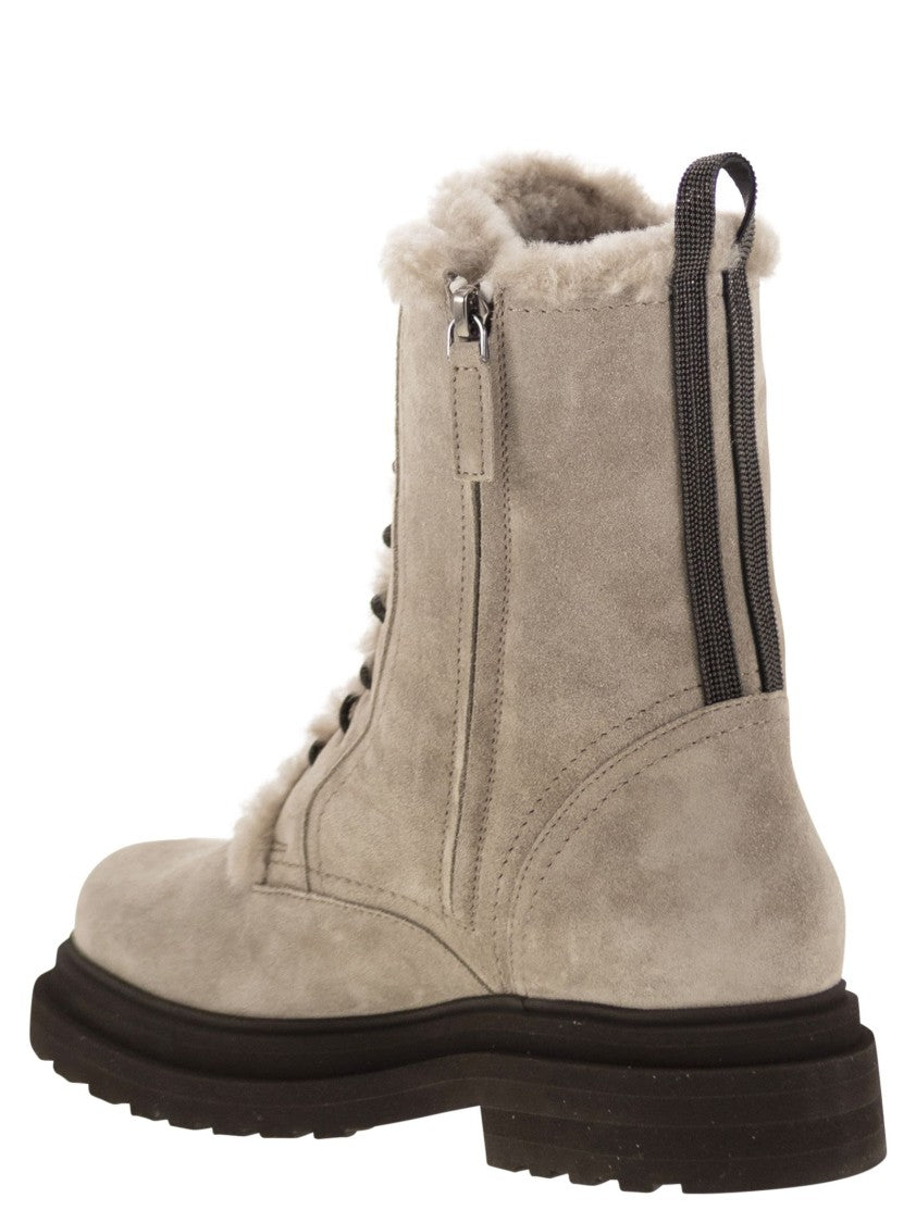 Brunello Cucinelli Suede Boot With Shearling Lining