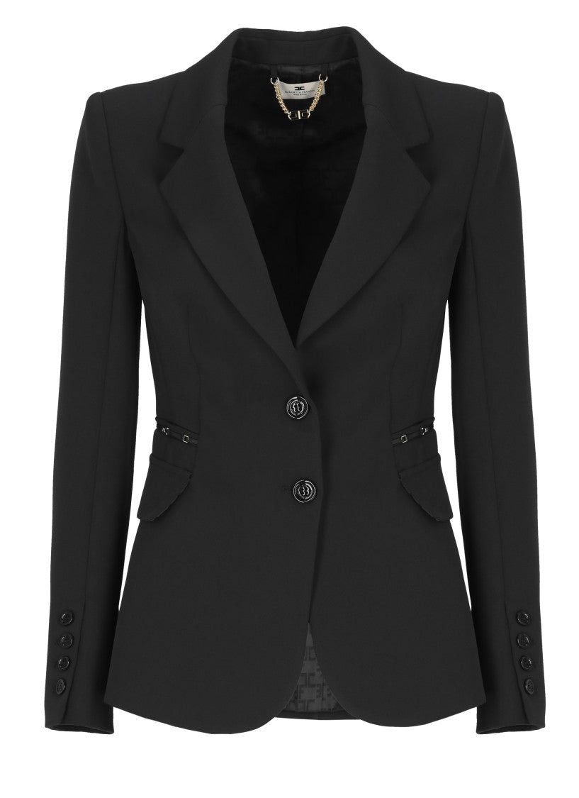 Elisabetta Franchi Tailored Black Jacket With Button Closure And Gold Accents
