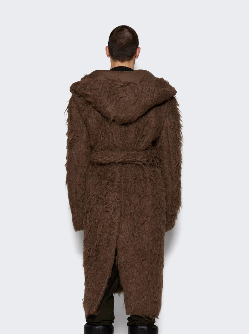 Rick Owens Slim Belted Hooded Coat Fawn