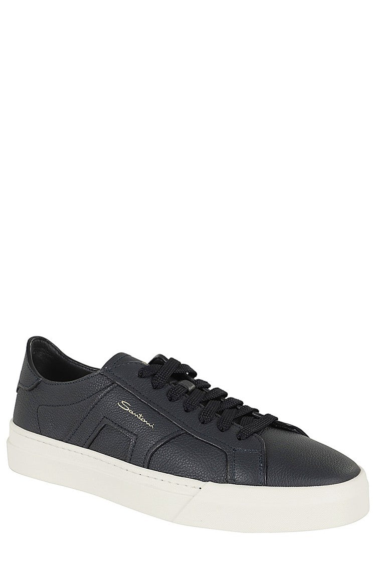 Santoni Blue Gloria Tumbled Leather Rubber Sole Leather Sneakers
