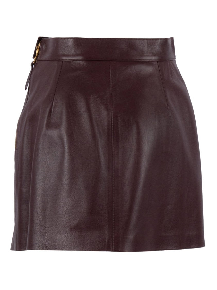 Elisabetta Franchi Fitted Leather Skirt With Subtle Wrap Design