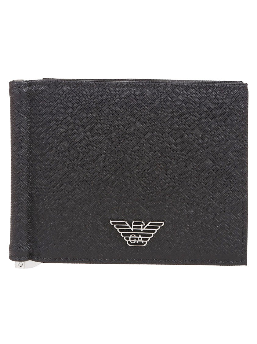 Emporio Armani Black Textured Logo Plaque Wallet