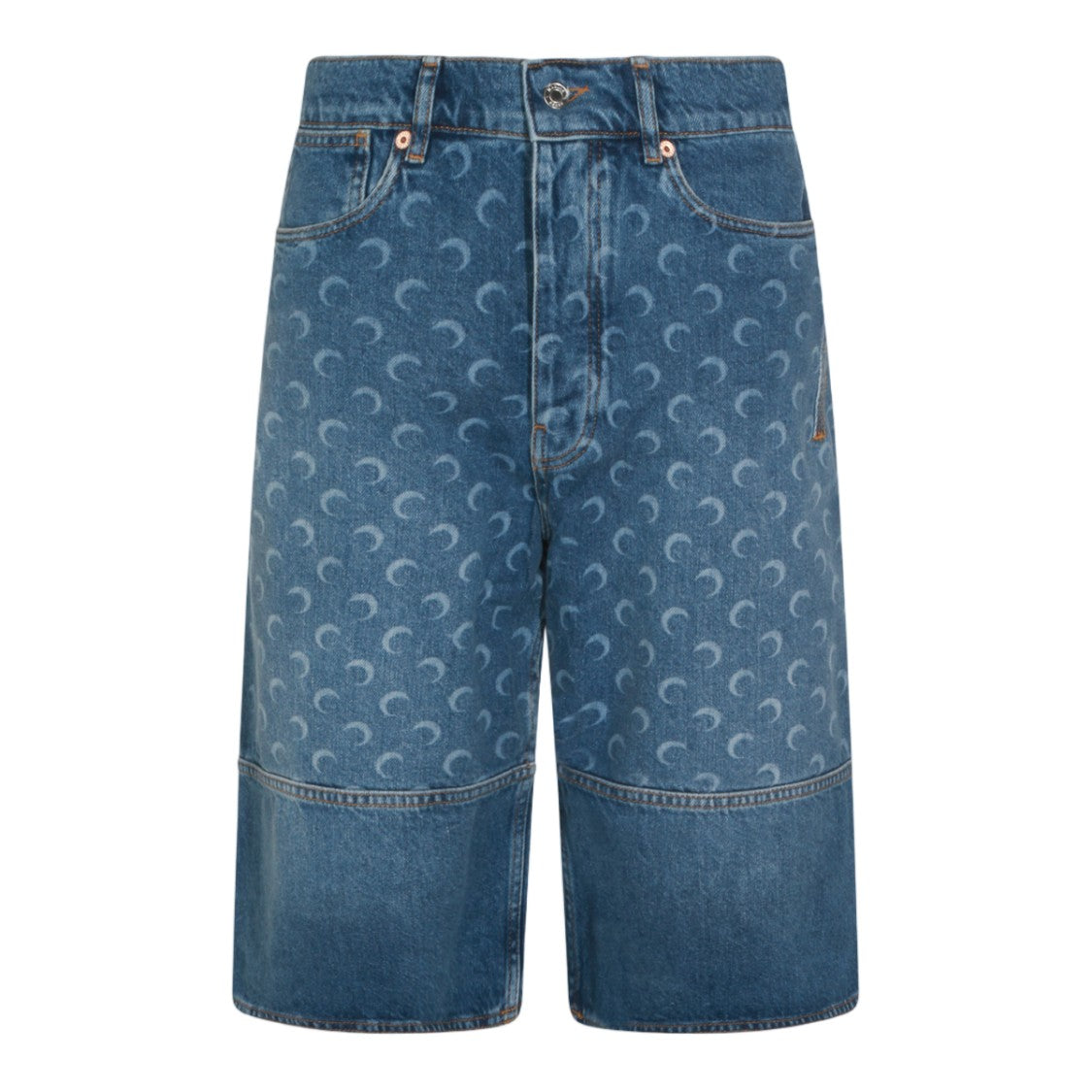 Marine Serre Mid-Length Denim Shorts With Crescent Moon Pattern