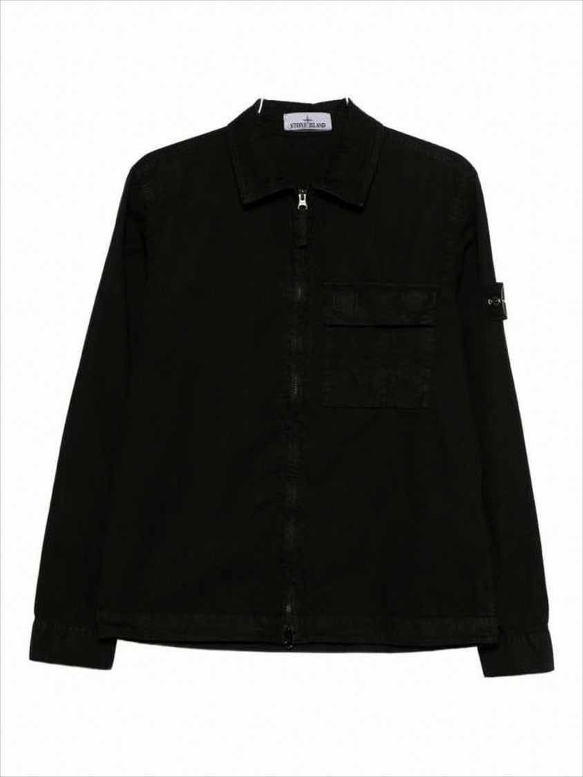 Stone Island Minimalist Black Cotton Casual Jacket With Front Zipper