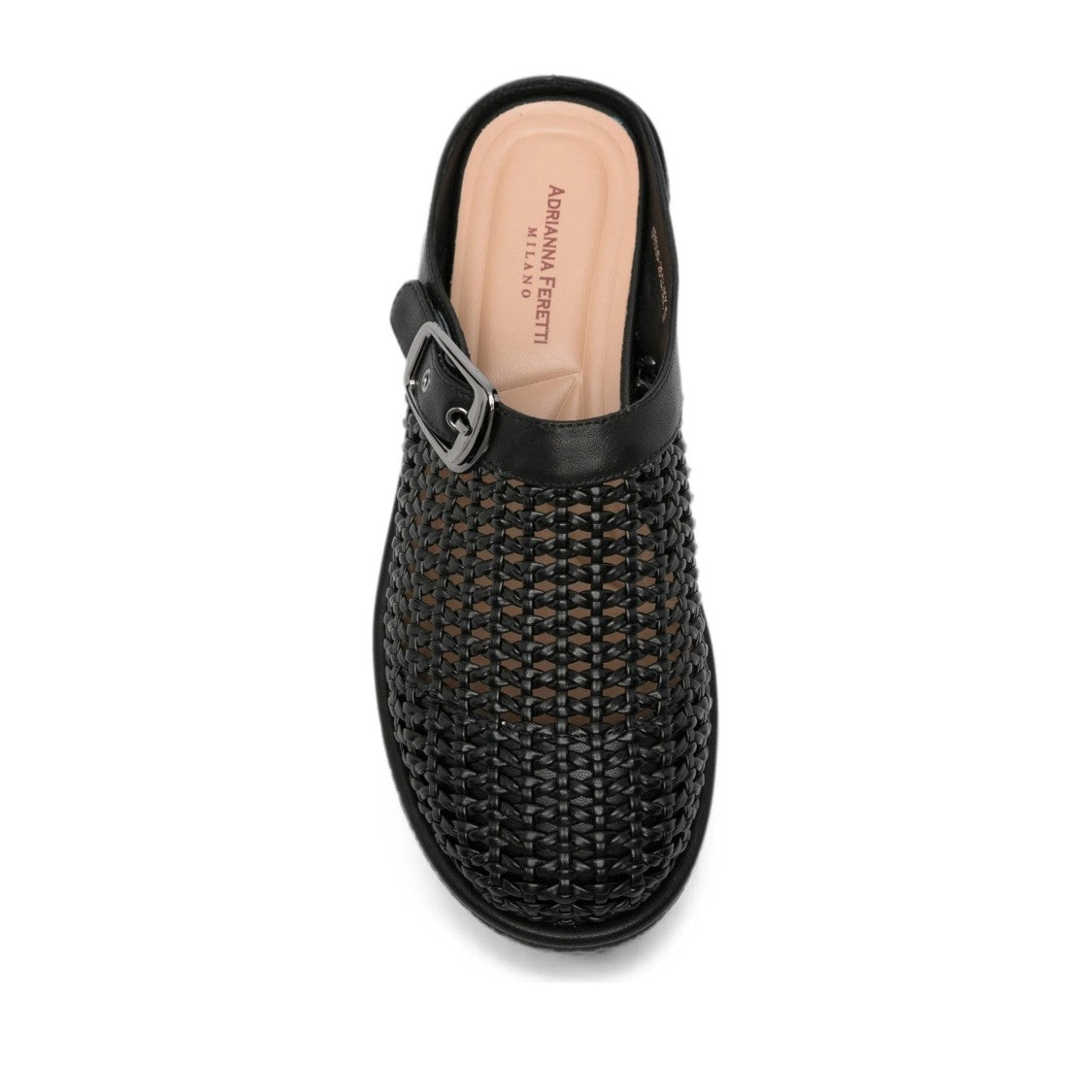 Adrianna Feretti Black Woven Adjustable Strap Leather Mules