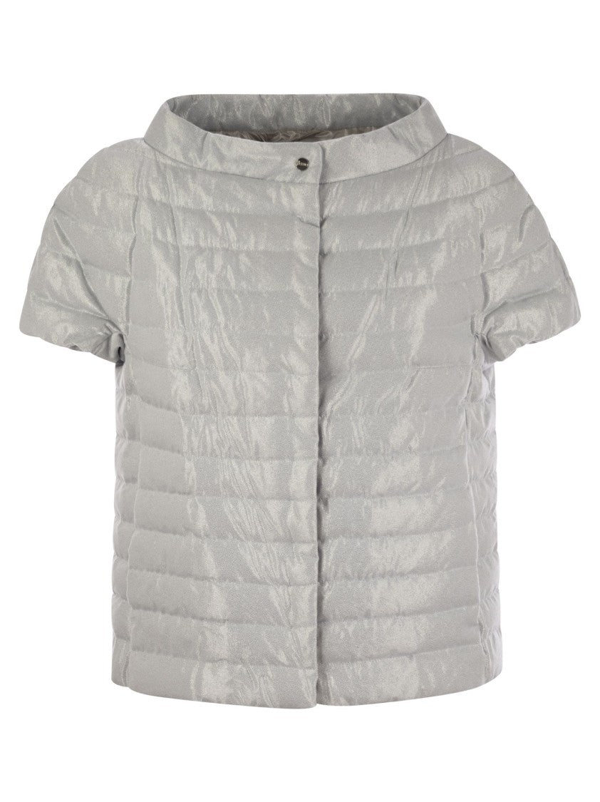Herno Metallic-Effect Short-Sleeved Cape With Concealed Fastening