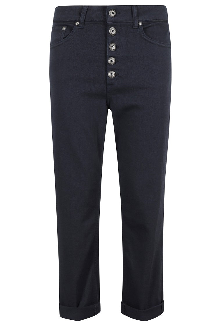 Dondup Cropped Blue Denim Jeans With Jewel-Embellished Buttons