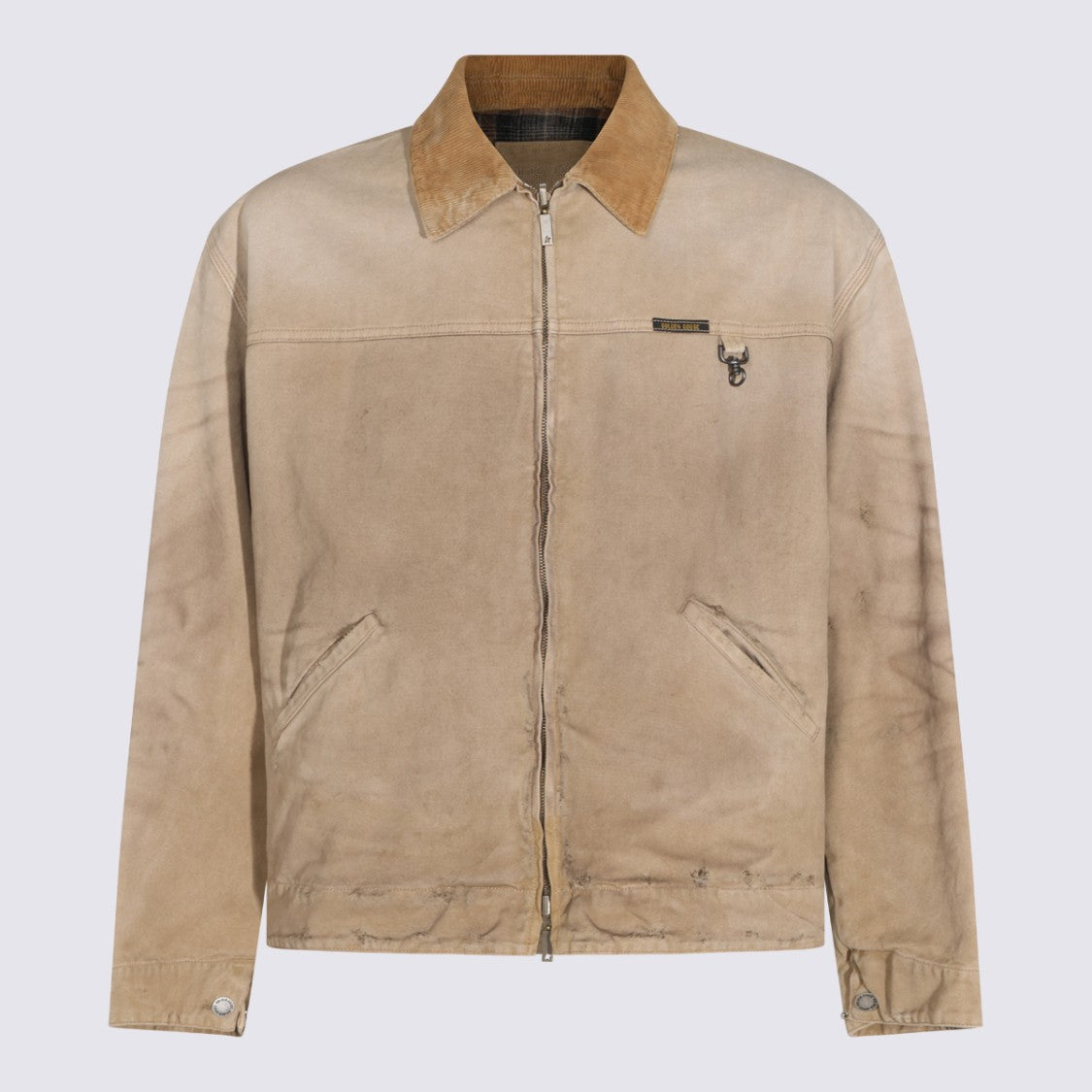Golden Goose Camel Cotton Casual Jacket With Contrast Collar And Emblem Detail