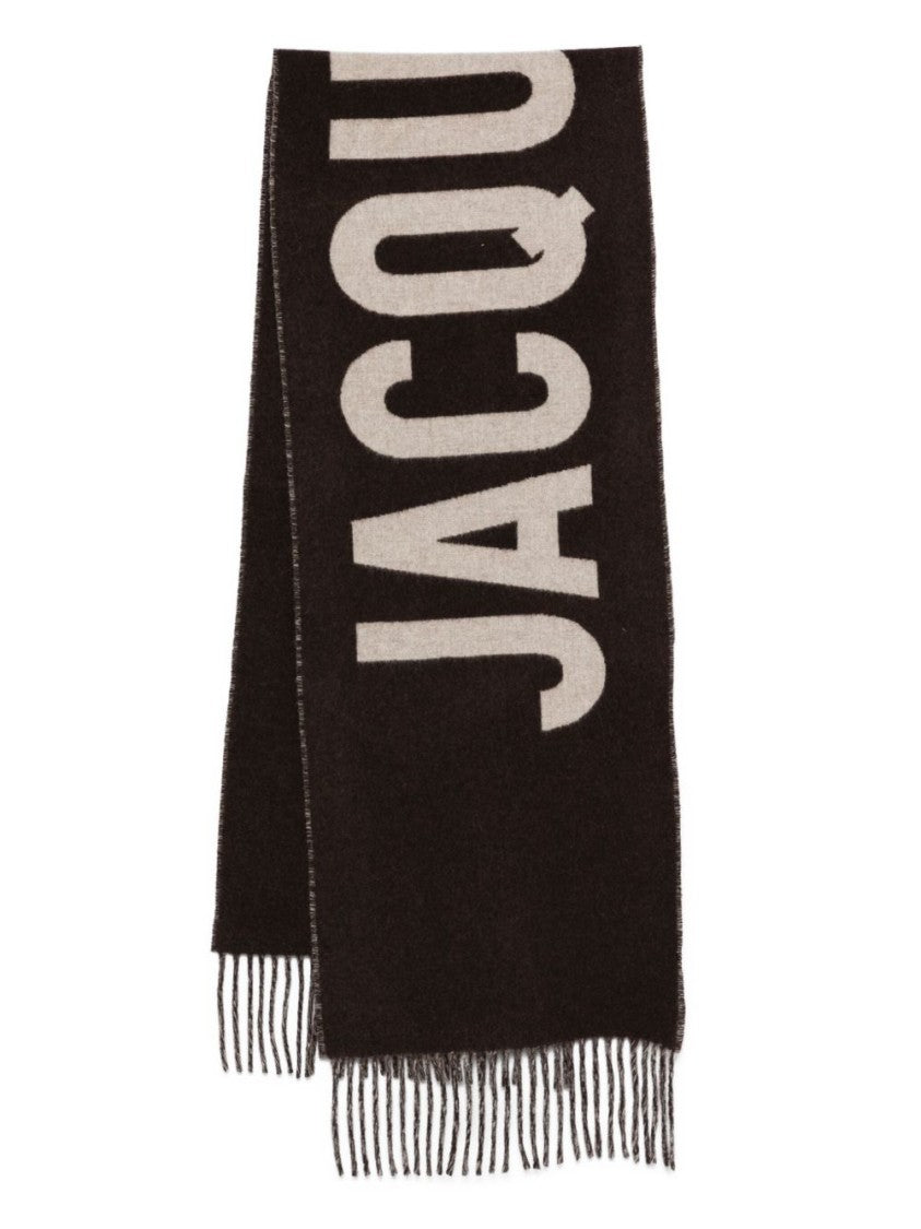 Jacquemus Dark Brown Wraparound Fringed Rectangular Scarf
